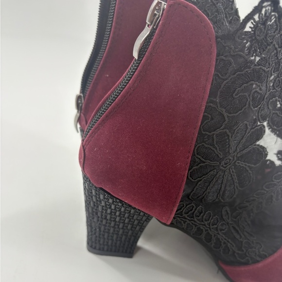 Elegant Lace-Trimmed Burgundy Ankle Boots - Picture 5 of 9